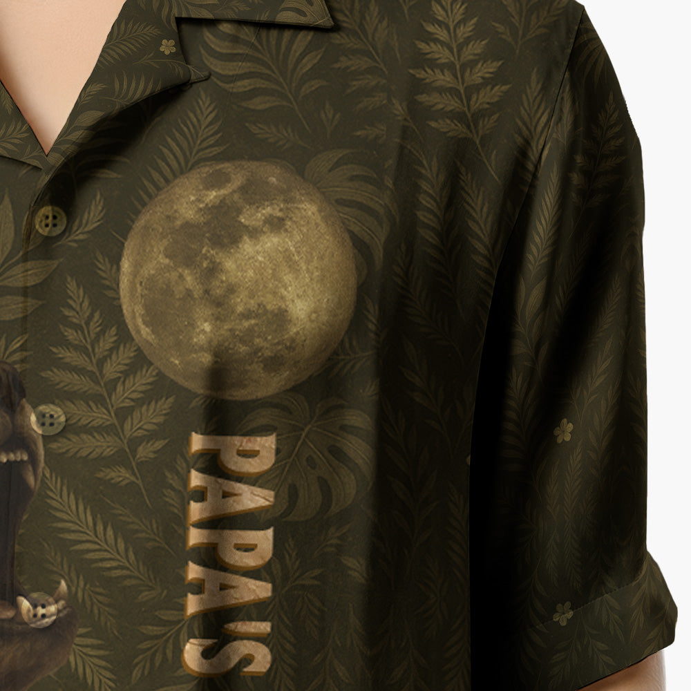 Custom Papa Wolf Pack Hawaiian Shirt, Custom Grandpa With Kids Names Short Sleeve Silk Shirt, Personalized Wolf Pack Tee, Gift For Grandpa, Father's Day Gift Pt99