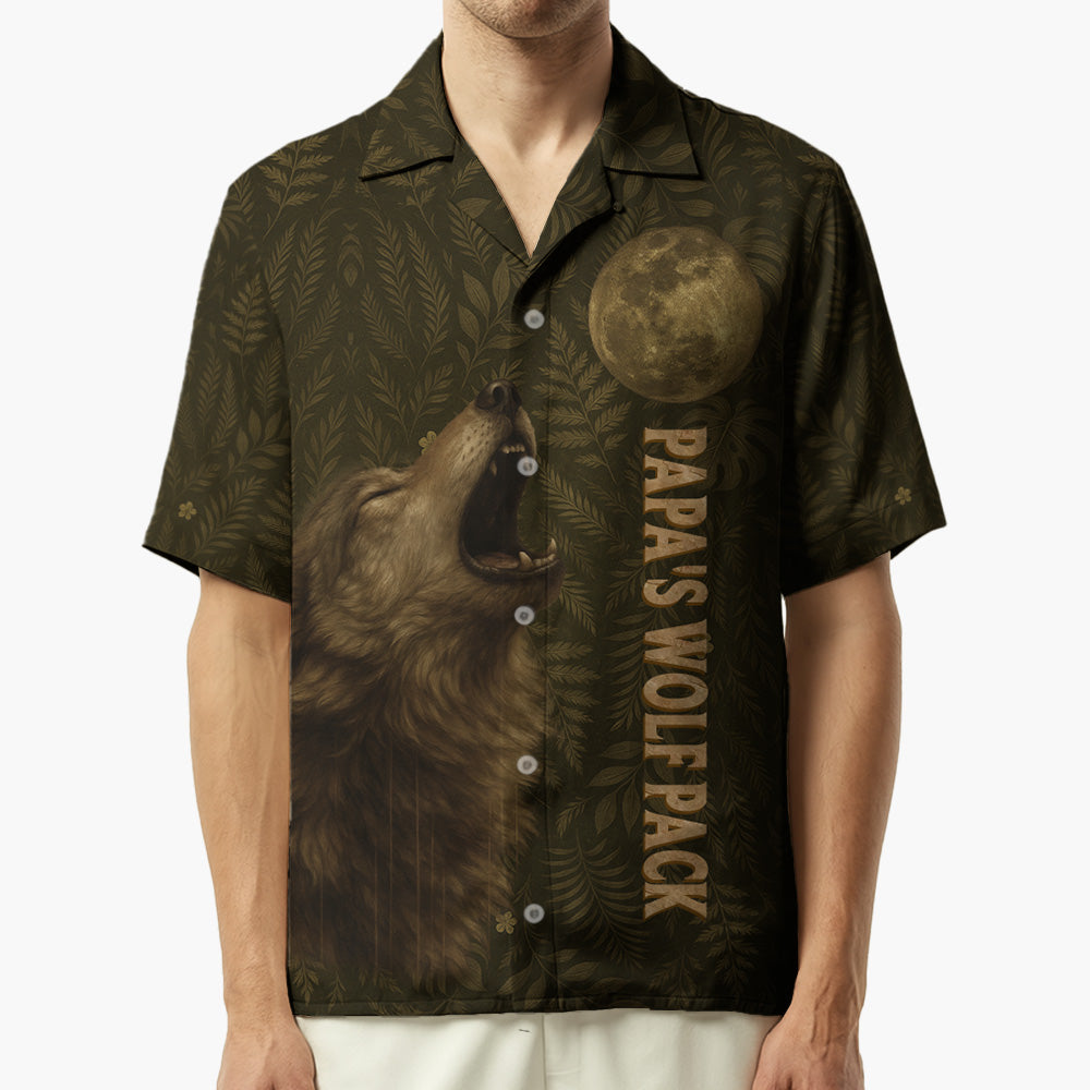 Custom Papa Wolf Pack Hawaiian Shirt, Custom Grandpa With Kids Names Short Sleeve Silk Shirt, Personalized Wolf Pack Tee, Gift For Grandpa, Father's Day Gift Pt99