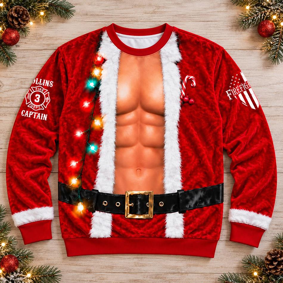 Personalized I Hate Being Sexy But I' A Firefighter So I Cant Help It Firefighter Ugly Christmas Sweatshirt, Custom Name Gift for Firefighters H2511 Trna