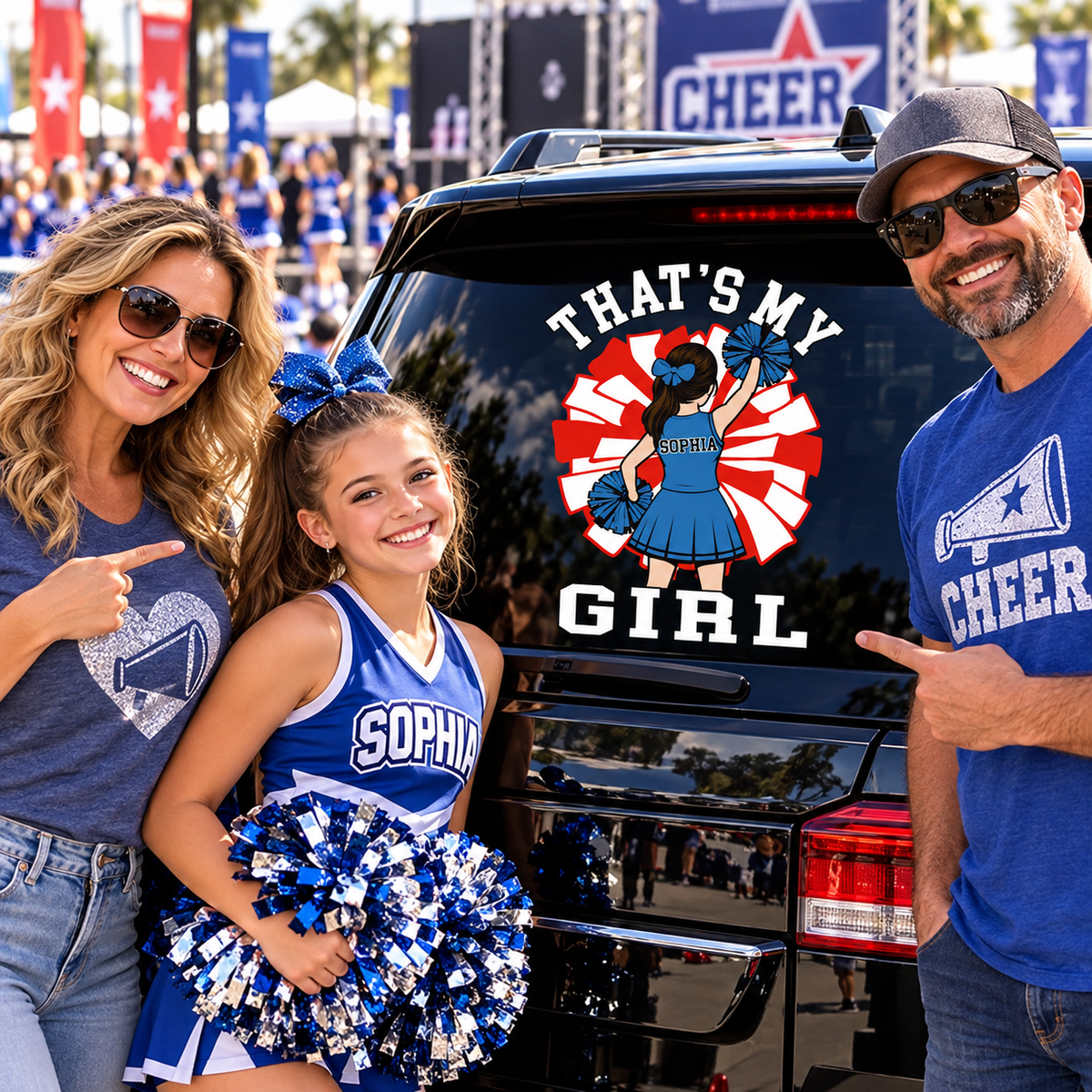 Personalized That's My Girl Cheerleadering Car Decal, Custom Cheerleader Player Name & Number Sticker, Gift for Sports Moms and Dads T1807 T24