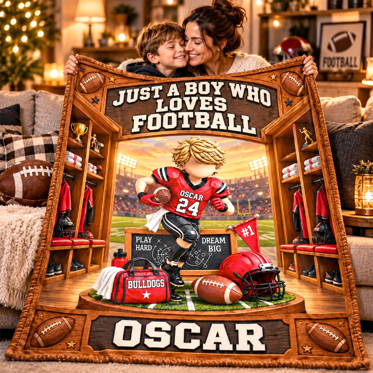 Personalized Just A Boy Who Loves Football Blanket, Custom Player Name & Number Gift, Christmas Keepsake C2408 Hv01 TL06