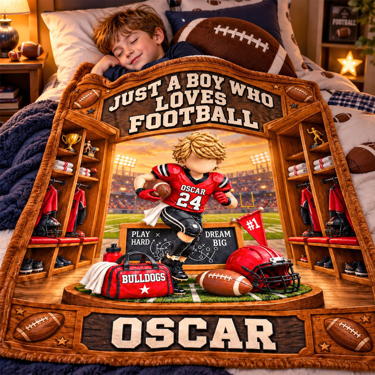 Personalized Just A Boy Who Loves Football Blanket, Custom Player Name & Number Gift, Christmas Keepsake C2408 Hv01 TL06