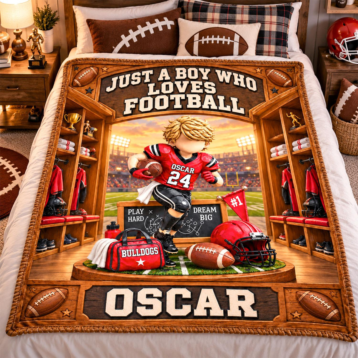 Personalized Just A Boy Who Loves Football Blanket, Custom Player Name & Number Gift, Christmas Keepsake C2408 Hv01 TL06