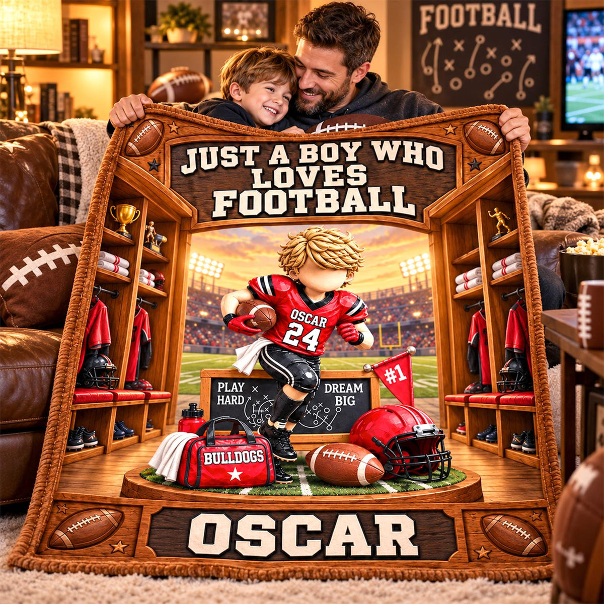 Personalized Just A Boy Who Loves Football Blanket, Custom Player Name & Number Gift, Christmas Keepsake C2408 Hv01 TL06