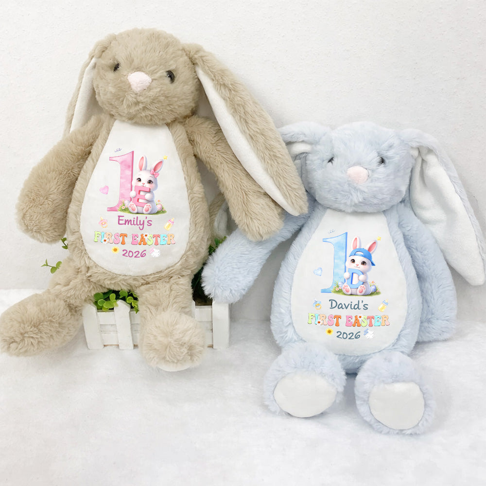 Personalized Plush Bunny with Custom Name for Baby's First Easter, Pastel Keepsake, Unique Gift for New Baby Pt99
