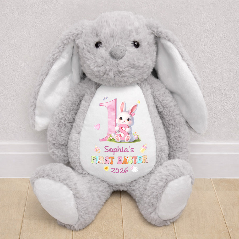 Personalized Plush Bunny with Custom Name for Baby's First Easter, Pastel Keepsake, Unique Gift for New Baby Pt99