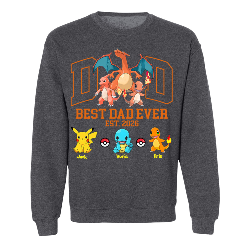 PokeDad Best Dad Ever, Personalized Pokemon Dad Shirt with Custom Kids Name, Gift For Dad, Gift For Grandpa MI209 T24