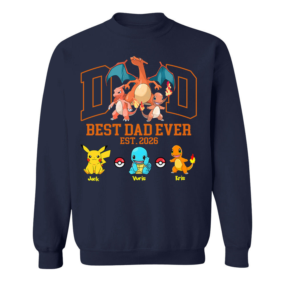 PokeDad Best Dad Ever, Personalized Pokemon Dad Shirt with Custom Kids Name, Gift For Dad, Gift For Grandpa MI209 T24