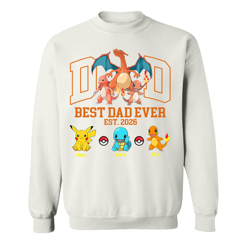 PokeDad Best Dad Ever, Personalized Pokemon Dad Shirt with Custom Kids Name, Gift For Dad, Gift For Grandpa MI209 T24