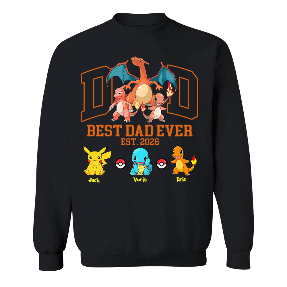 PokeDad Best Dad Ever, Personalized Pokemon Dad Shirt with Custom Kids Name, Gift For Dad, Gift For Grandpa MI209 T24