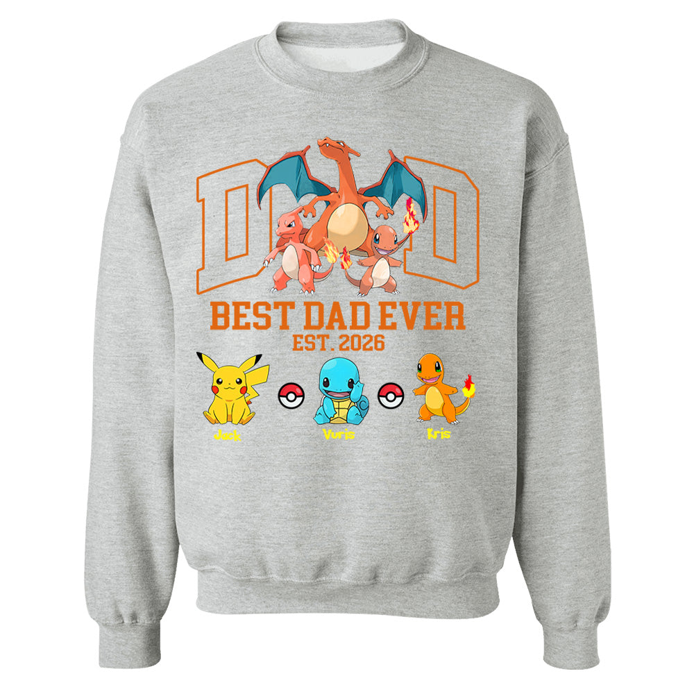 PokeDad Best Dad Ever, Personalized Pokemon Dad Shirt with Custom Kids Name, Gift For Dad, Gift For Grandpa MI209 T24