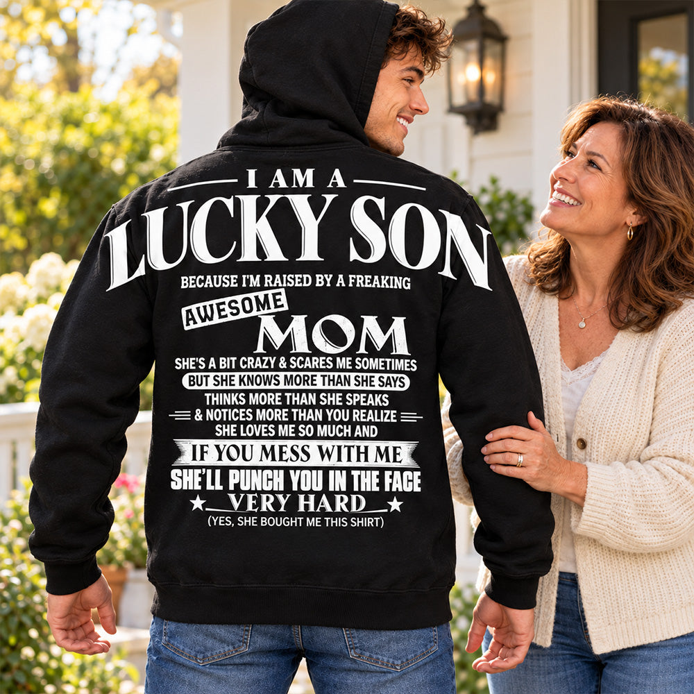 Lucky Son Shirts – Oversized Shoulder Print, Gift for Son from Mom T24