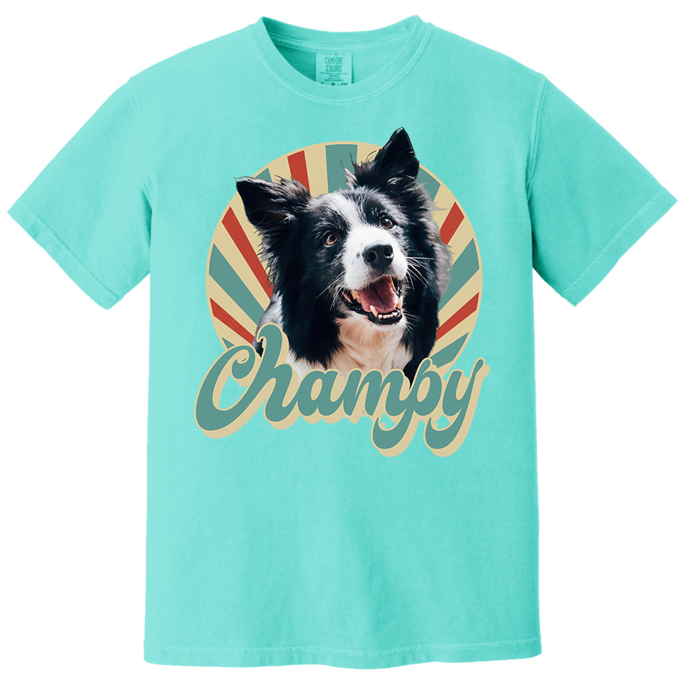 Custom Retro Pet Photo T-Shirt, Personalized Vintage Pet Portrait Tee with Name, Custom Dog or Cat Photo Gift, Christmas Gift Shirt Li29
