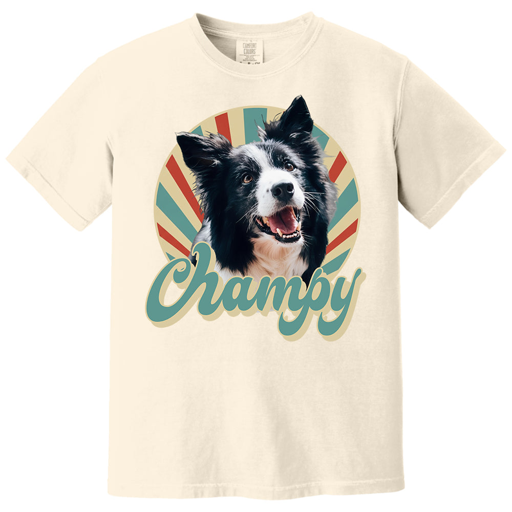Custom Retro Pet Photo T-Shirt, Personalized Vintage Pet Portrait Tee with Name, Custom Dog or Cat Photo Gift, Christmas Gift Shirt Li29