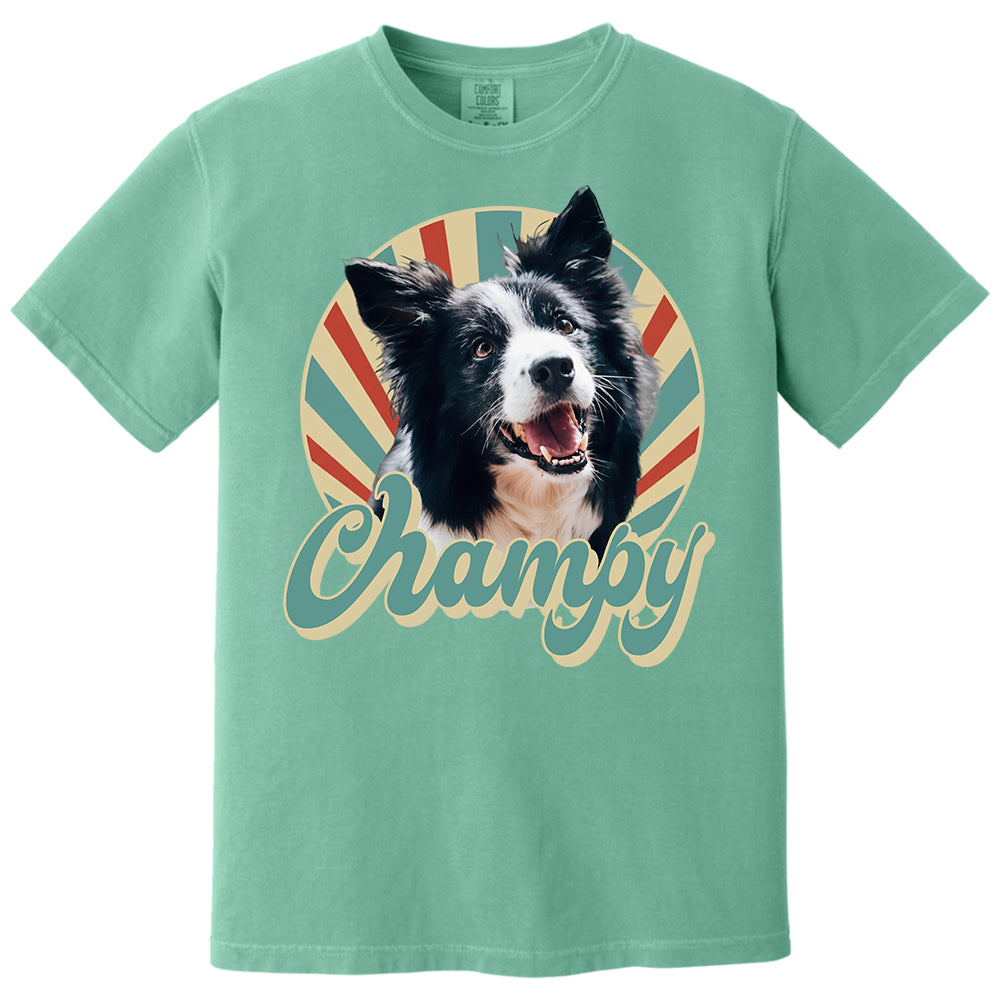 Custom Retro Pet Photo T-Shirt, Personalized Vintage Pet Portrait Tee with Name, Custom Dog or Cat Photo Gift, Christmas Gift Shirt Li29