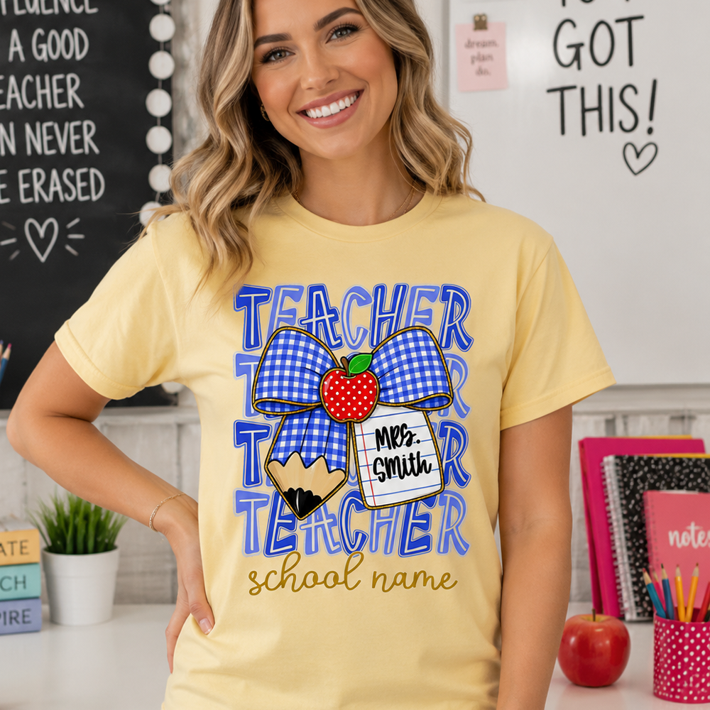 Personalized Coquette Bow Teacher Para Librarian Counselor Appreciation Back to School, Custom Job Title Teacher Name, Gifts For Teacher MI209 Hv01