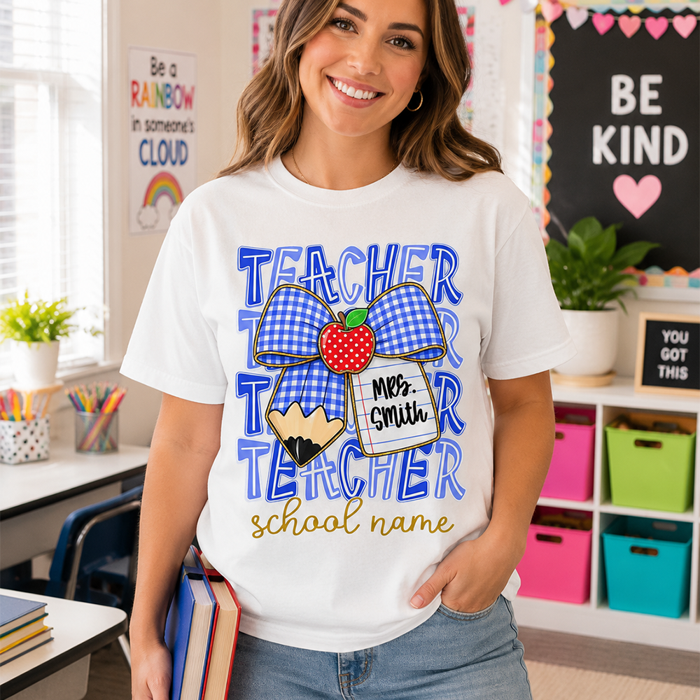 Personalized Coquette Bow Teacher Para Librarian Counselor Appreciation Back to School, Custom Job Title Teacher Name, Gifts For Teacher MI209 Hv01
