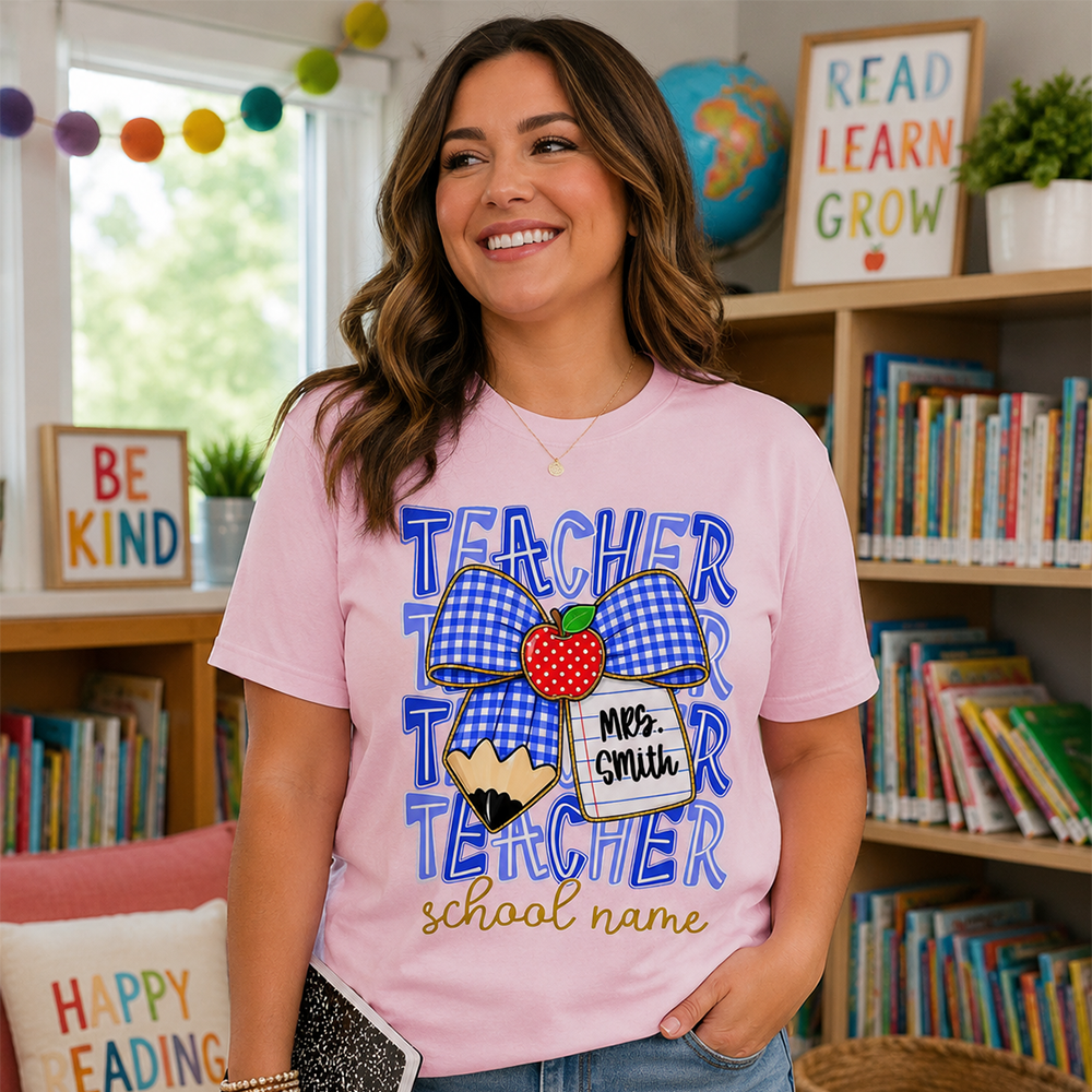 Personalized Coquette Bow Teacher Para Librarian Counselor Appreciation Back to School, Custom Job Title Teacher Name, Gifts For Teacher MI209 Hv01