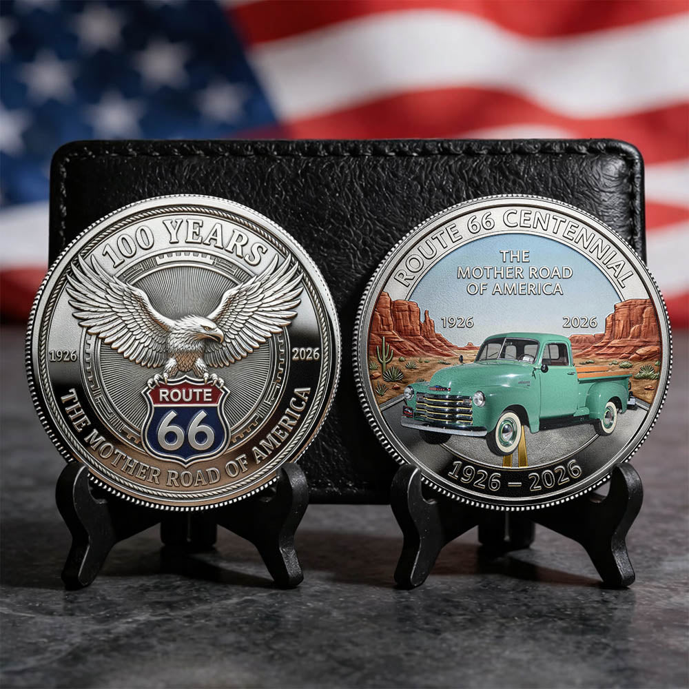 Celebrate 100 Years of Road Route 66 and America 250th Anniversary - Personalized Pickup Truck Photo Commemorative Coin A2110