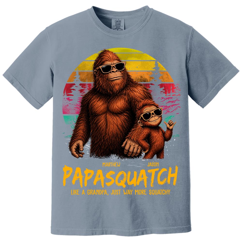Personalized Papasquatch, Like A Grandpa, Just Way More Squatchy T-Shirt Father Day Gifts for Dad Funny Papa Tshirt Cool Daddy Bigfoot Tee, Vintage Style Hv01