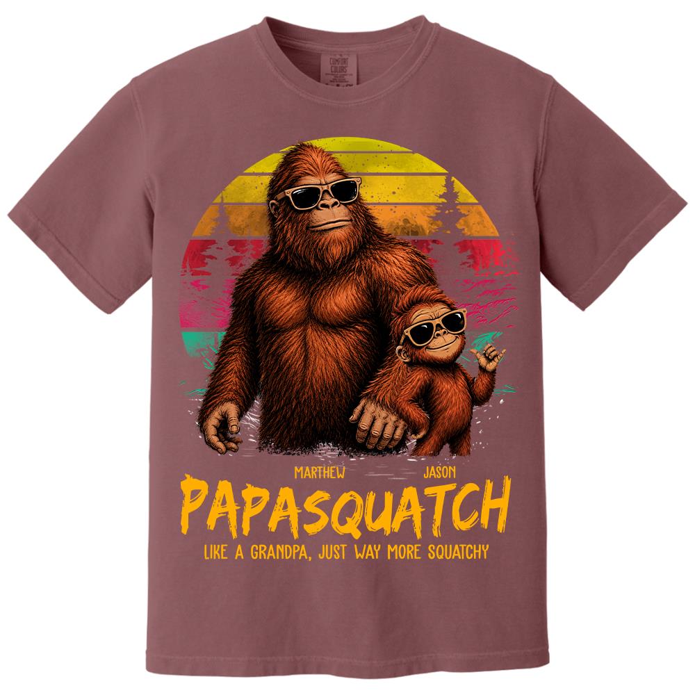 Personalized Papasquatch, Like A Grandpa, Just Way More Squatchy T-Shirt Father Day Gifts for Dad Funny Papa Tshirt Cool Daddy Bigfoot Tee, Vintage Style Hv01