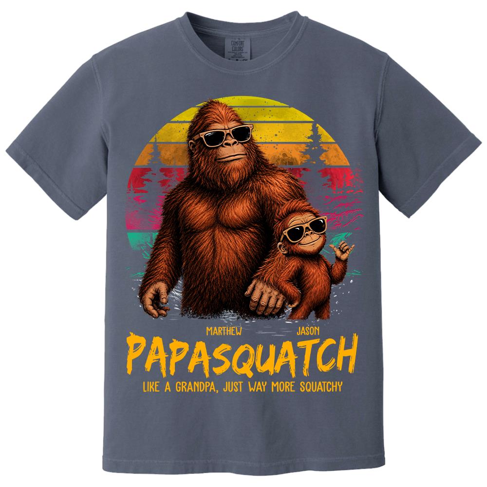 Personalized Papasquatch, Like A Grandpa, Just Way More Squatchy T-Shirt Father Day Gifts for Dad Funny Papa Tshirt Cool Daddy Bigfoot Tee, Vintage Style Hv01