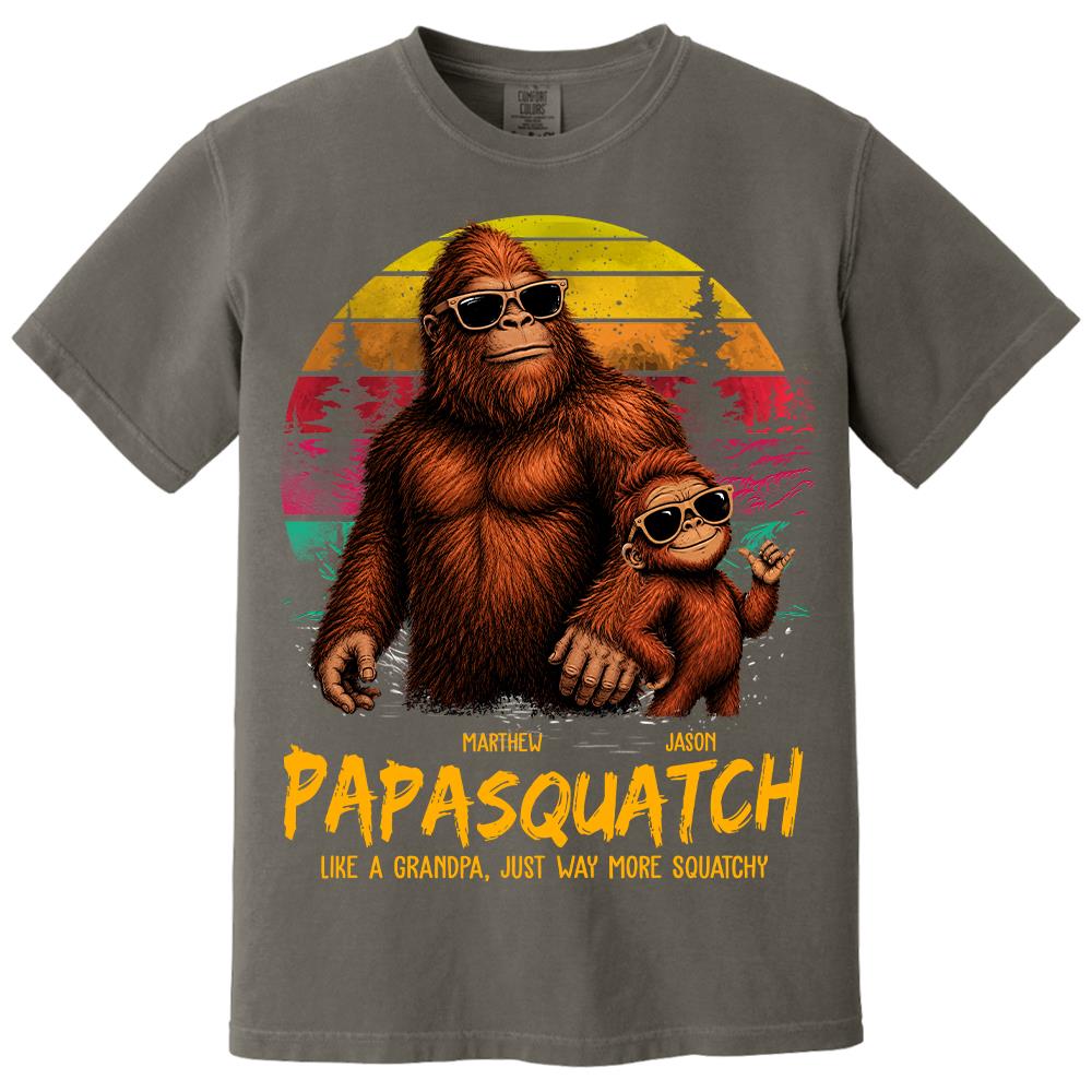 Personalized Papasquatch, Like A Grandpa, Just Way More Squatchy T-Shirt Father Day Gifts for Dad Funny Papa Tshirt Cool Daddy Bigfoot Tee, Vintage Style Hv01