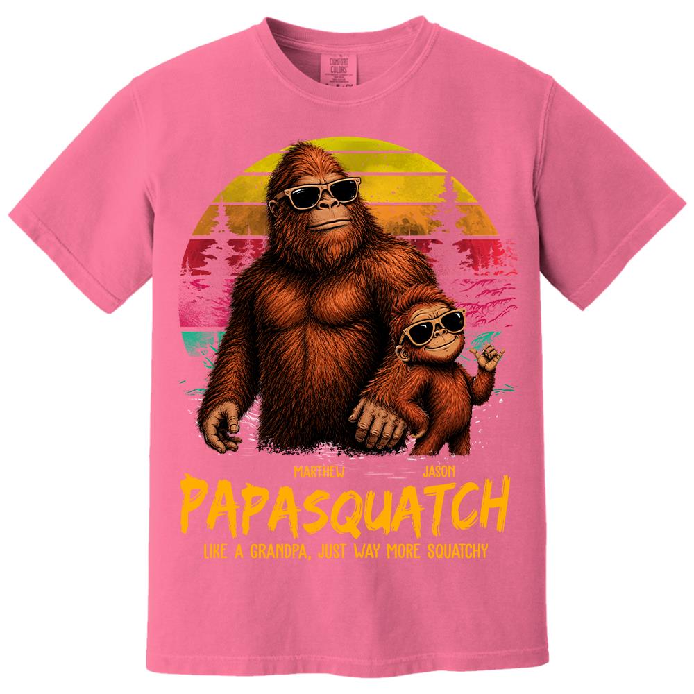 Personalized Papasquatch, Like A Grandpa, Just Way More Squatchy T-Shirt Father Day Gifts for Dad Funny Papa Tshirt Cool Daddy Bigfoot Tee, Vintage Style Hv01
