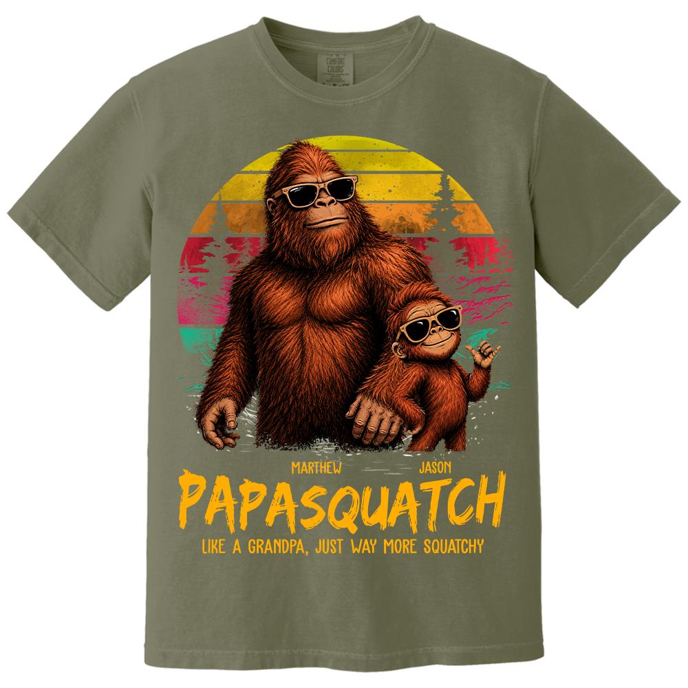 Personalized Papasquatch, Like A Grandpa, Just Way More Squatchy T-Shirt Father Day Gifts for Dad Funny Papa Tshirt Cool Daddy Bigfoot Tee, Vintage Style Hv01