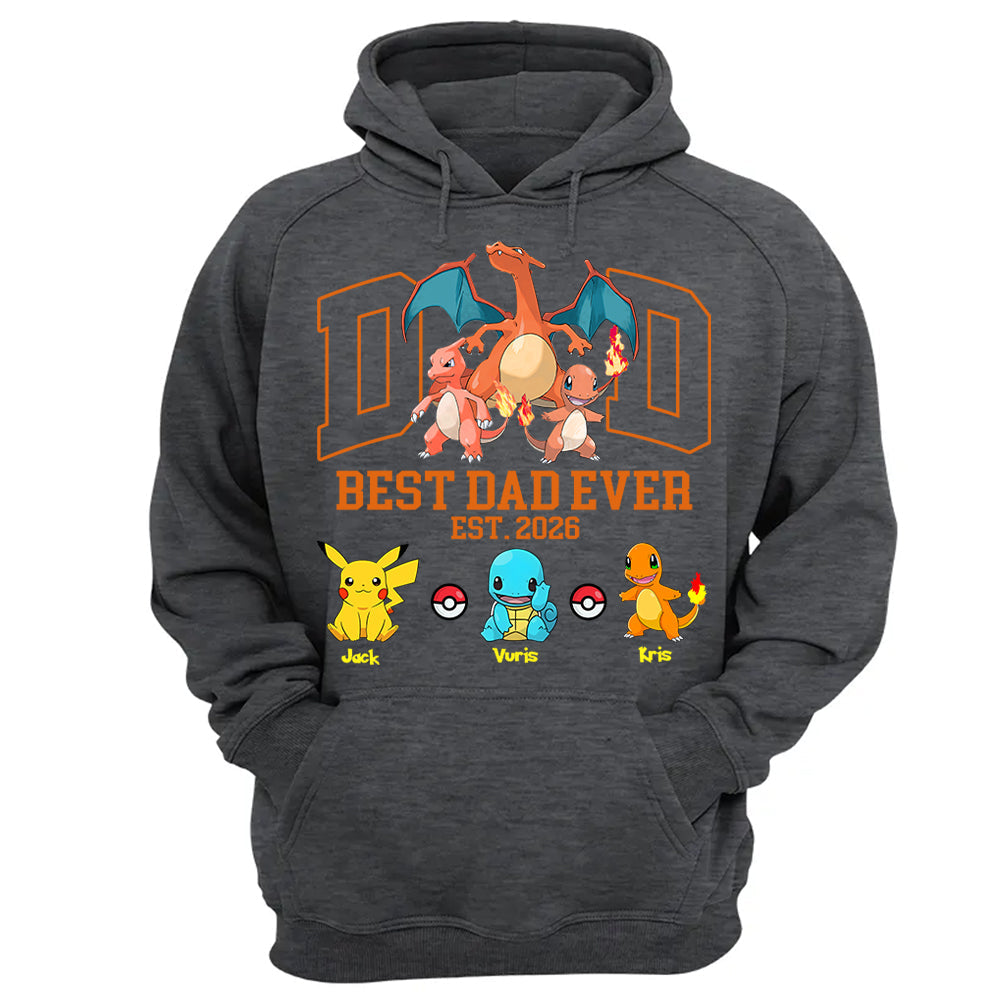 PokeDad Best Dad Ever, Personalized Pokemon Dad Shirt with Custom Kids Name, Gift For Dad, Gift For Grandpa MI209 T24