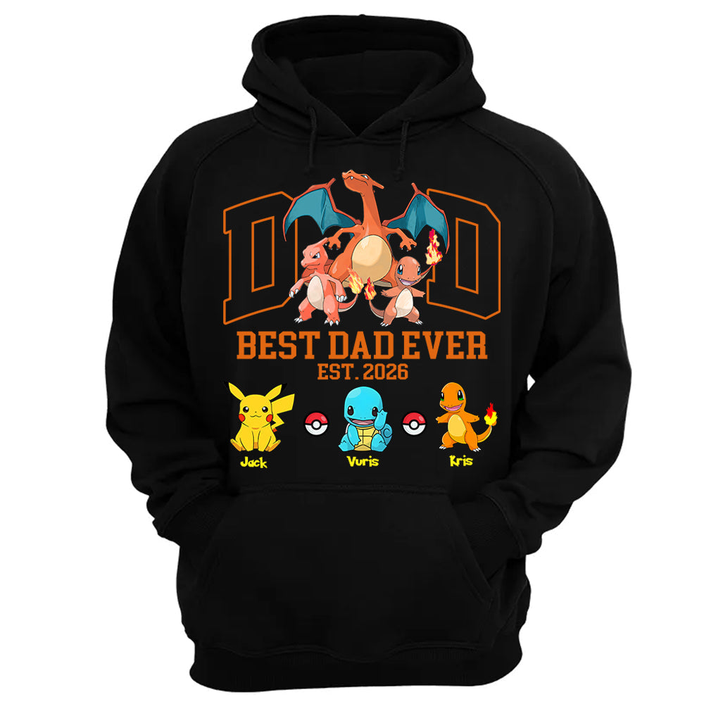 PokeDad Best Dad Ever, Personalized Pokemon Dad Shirt with Custom Kids Name, Gift For Dad, Gift For Grandpa MI209 T24