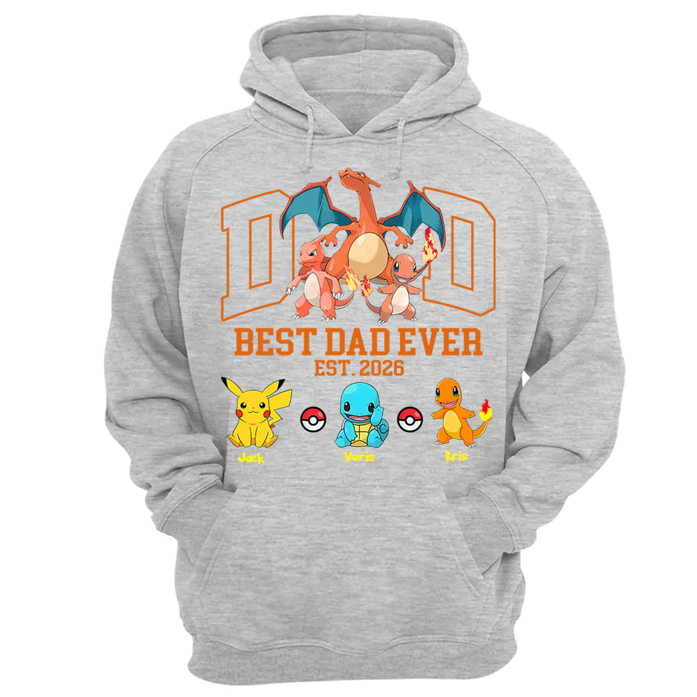 PokeDad Best Dad Ever, Personalized Pokemon Dad Shirt with Custom Kids Name, Gift For Dad, Gift For Grandpa MI209 T24
