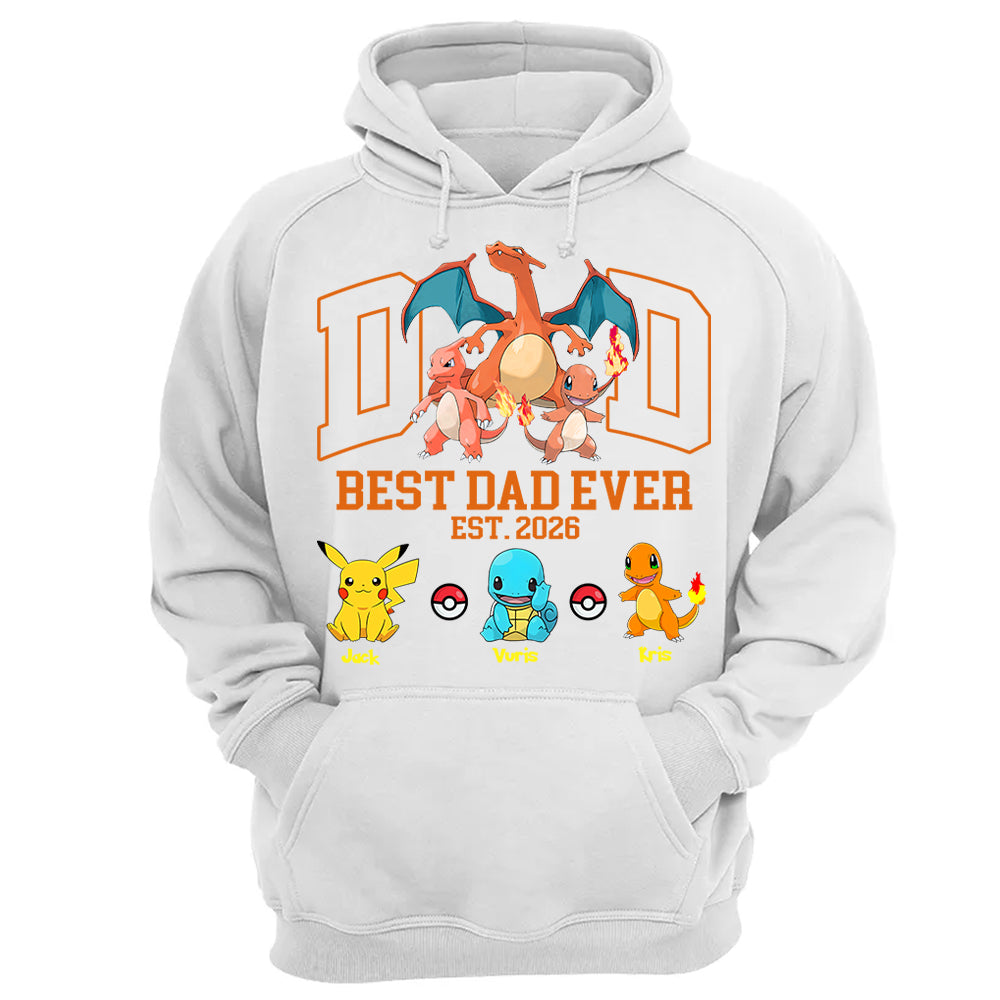 PokeDad Best Dad Ever, Personalized Pokemon Dad Shirt with Custom Kids Name, Gift For Dad, Gift For Grandpa MI209 T24