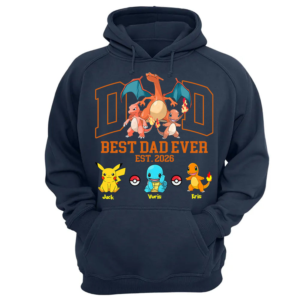 PokeDad Best Dad Ever, Personalized Pokemon Dad Shirt with Custom Kids Name, Gift For Dad, Gift For Grandpa MI209 T24