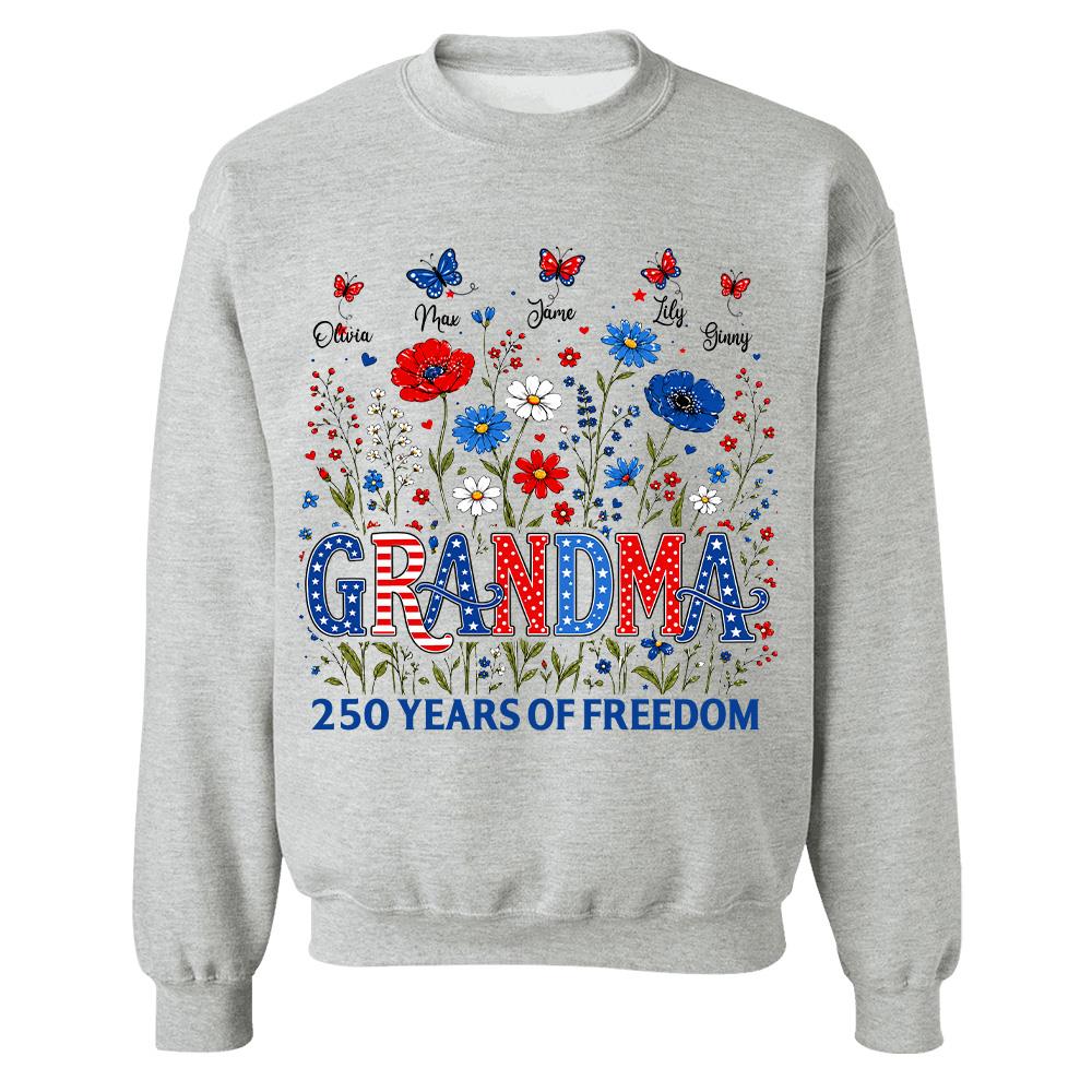 Personalized Grandma Shirt USA 250th Anniversary, Boho Floral Patriotic Tee, Custom Names Gift For Grandma Na02 Hv01