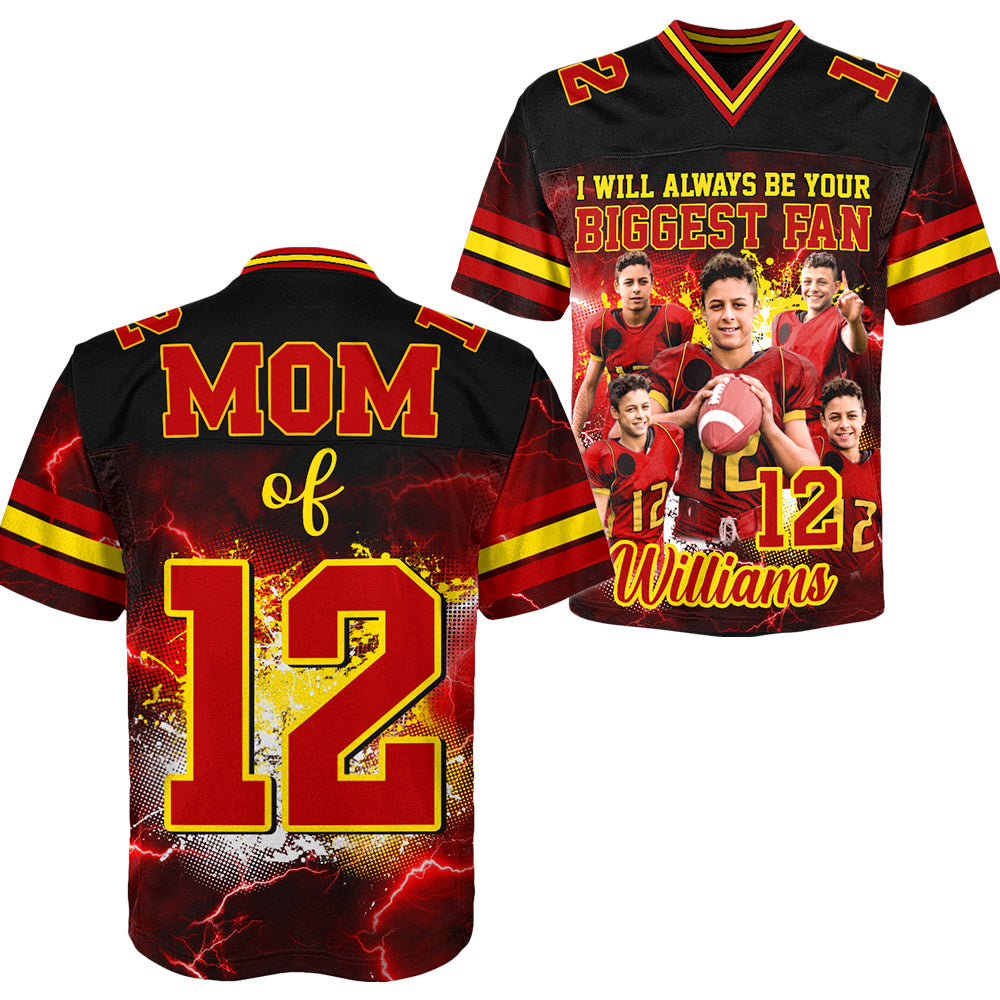 Custom Photo Football Jersey I Will Always Be Your Biggest Fan Game Day Shirt For Football Mom Dad Family H2511 Trna