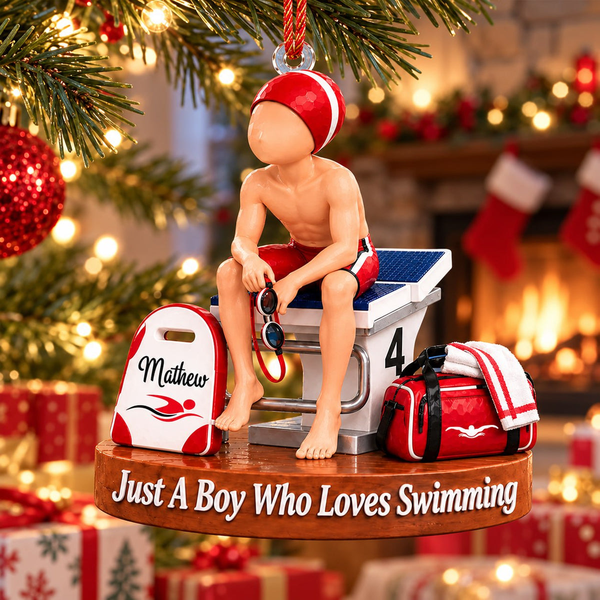 Just A Boy Who Loves Swimming- Personalized Gymnastics Ornament, Gift for Swimmers A2110 T24