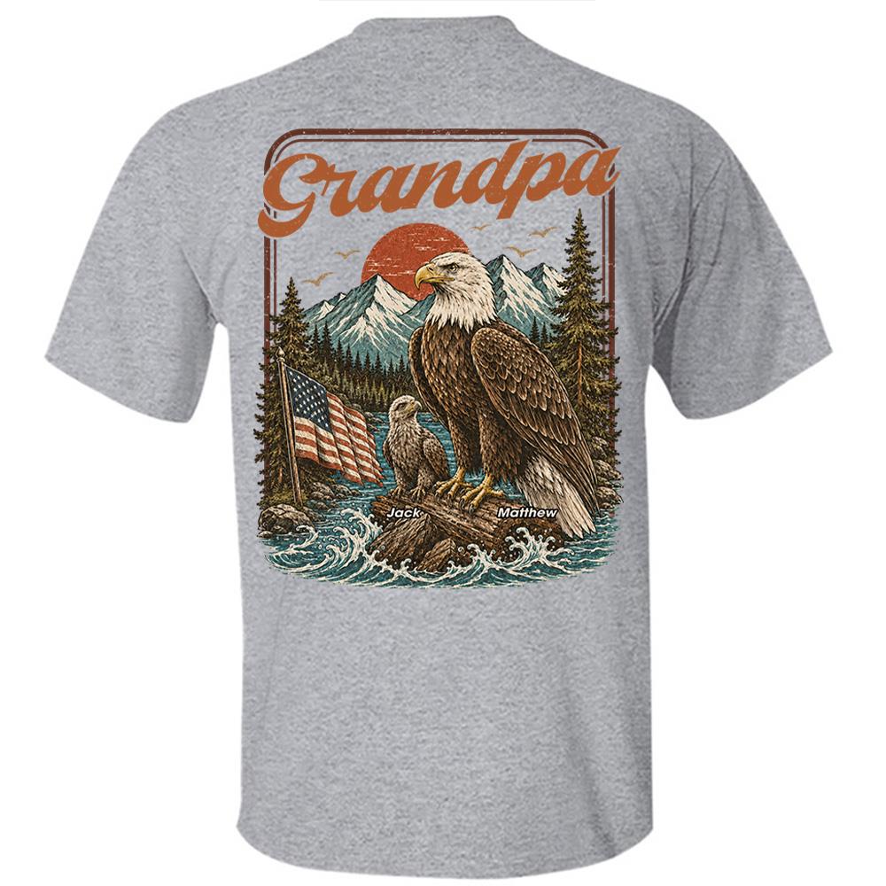 Personalized Papa America Eagle Patriotic T-Shirt Father Day Gifts for Dad Funny Papa Tshirt Cool Daddy Eagle Vintage Retro Shirt for Men Hv01