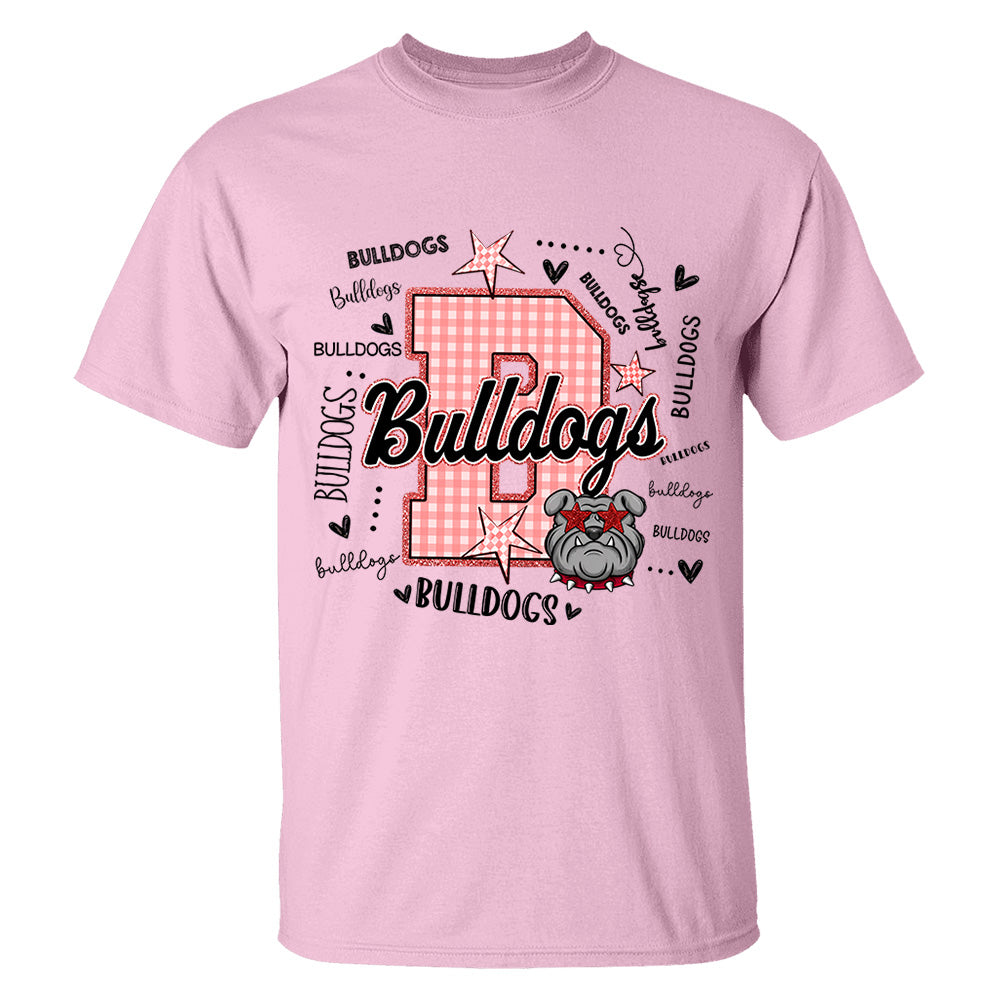 Custom Gingham School Mascot Game Day, Personalized Name Mascot T-Shirt Teacher Appreciation Gift VH01