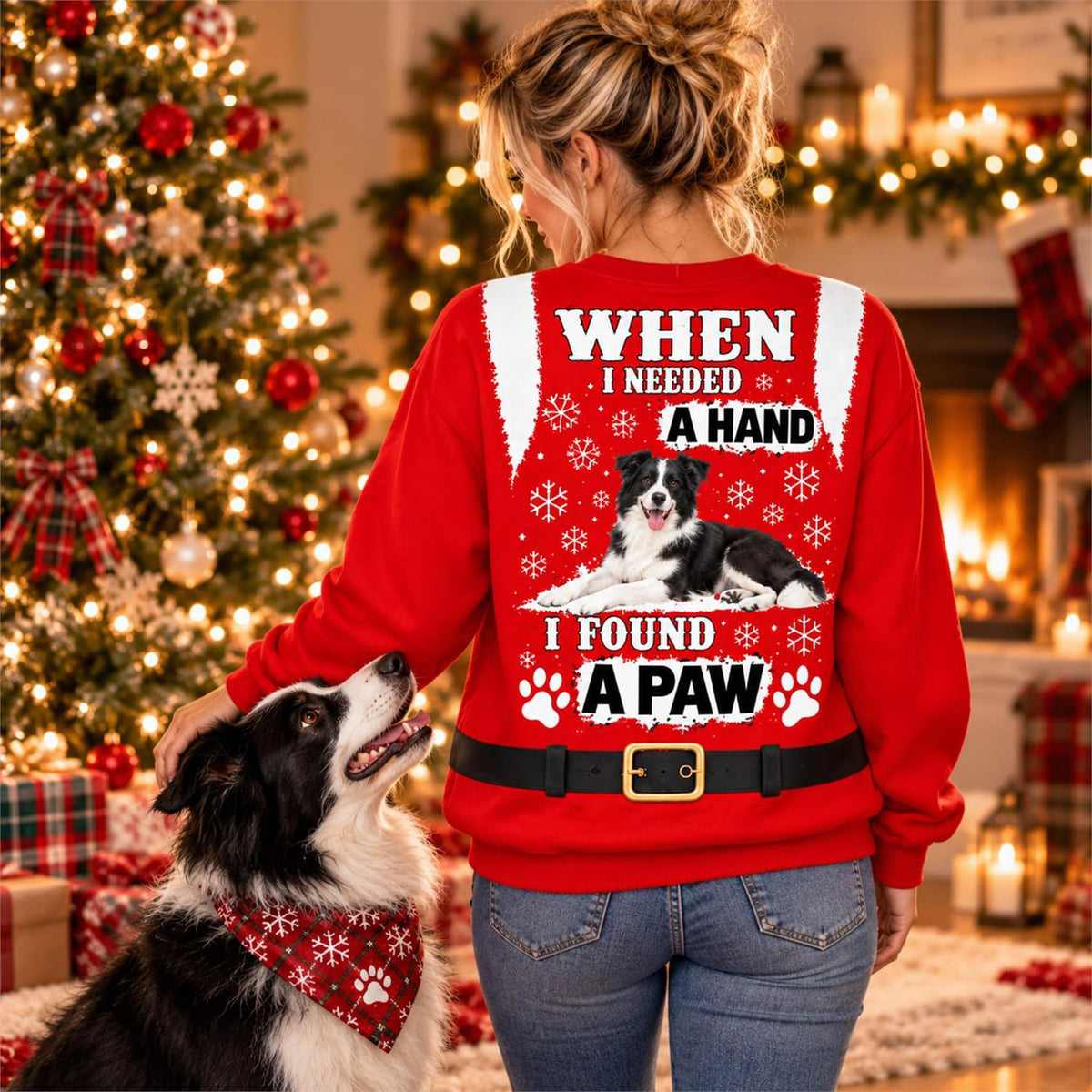 Personalized Funny Christmas All Over Print Shirts, When I Needed A Hand I Found A Paw, Custom Photo Dog Shirt Gift For Dog Lovers T1807 Hv01