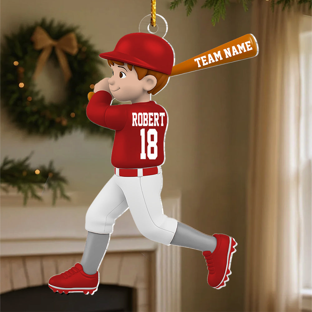 Personalized Baseball Player Christmas Ornament, Boy Kid Sports Jersey Ornament, Custom Name and Number Sports Gift,  Baseball Player Acrylic Ornament L0411 VH01