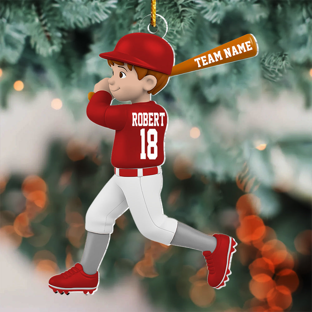Personalized Baseball Player Christmas Ornament, Boy Kid Sports Jersey Ornament, Custom Name and Number Sports Gift,  Baseball Player Acrylic Ornament L0411 VH01