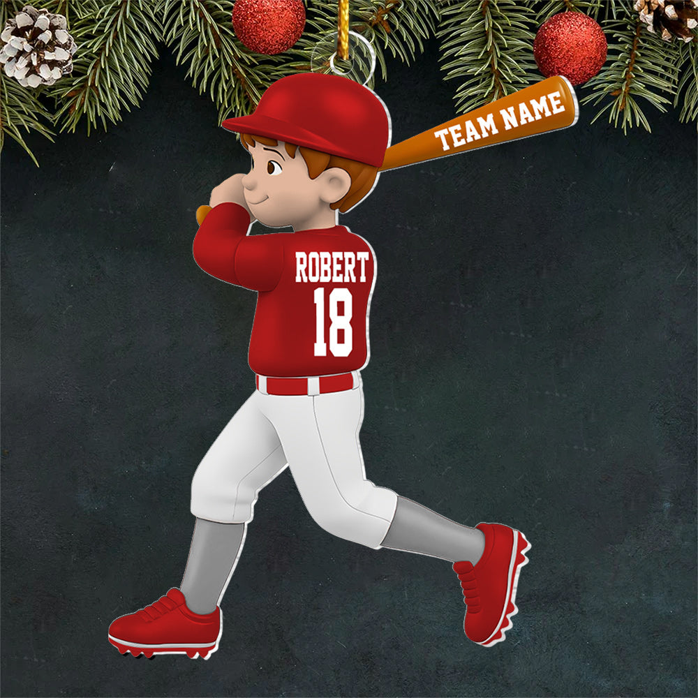 Personalized Baseball Player Christmas Ornament, Boy Kid Sports Jersey Ornament, Custom Name and Number Sports Gift,  Baseball Player Acrylic Ornament L0411 VH01