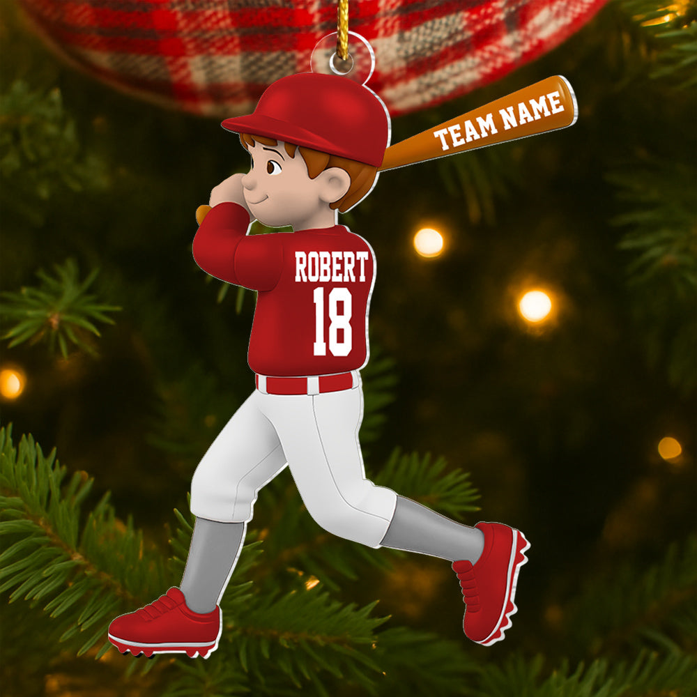 Personalized Baseball Player Christmas Ornament, Boy Kid Sports Jersey Ornament, Custom Name and Number Sports Gift,  Baseball Player Acrylic Ornament L0411 VH01