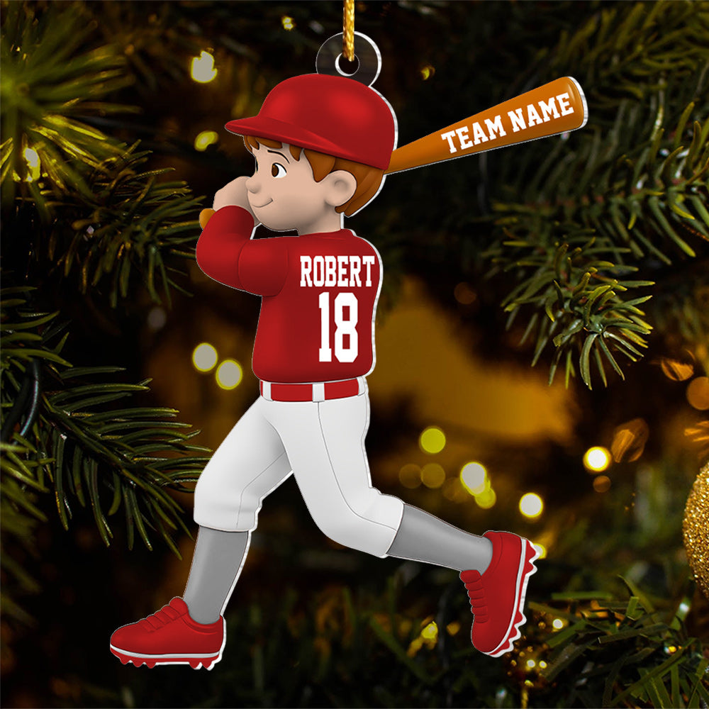 Personalized Baseball Player Christmas Ornament, Boy Kid Sports Jersey Ornament, Custom Name and Number Sports Gift,  Baseball Player Acrylic Ornament L0411 VH01