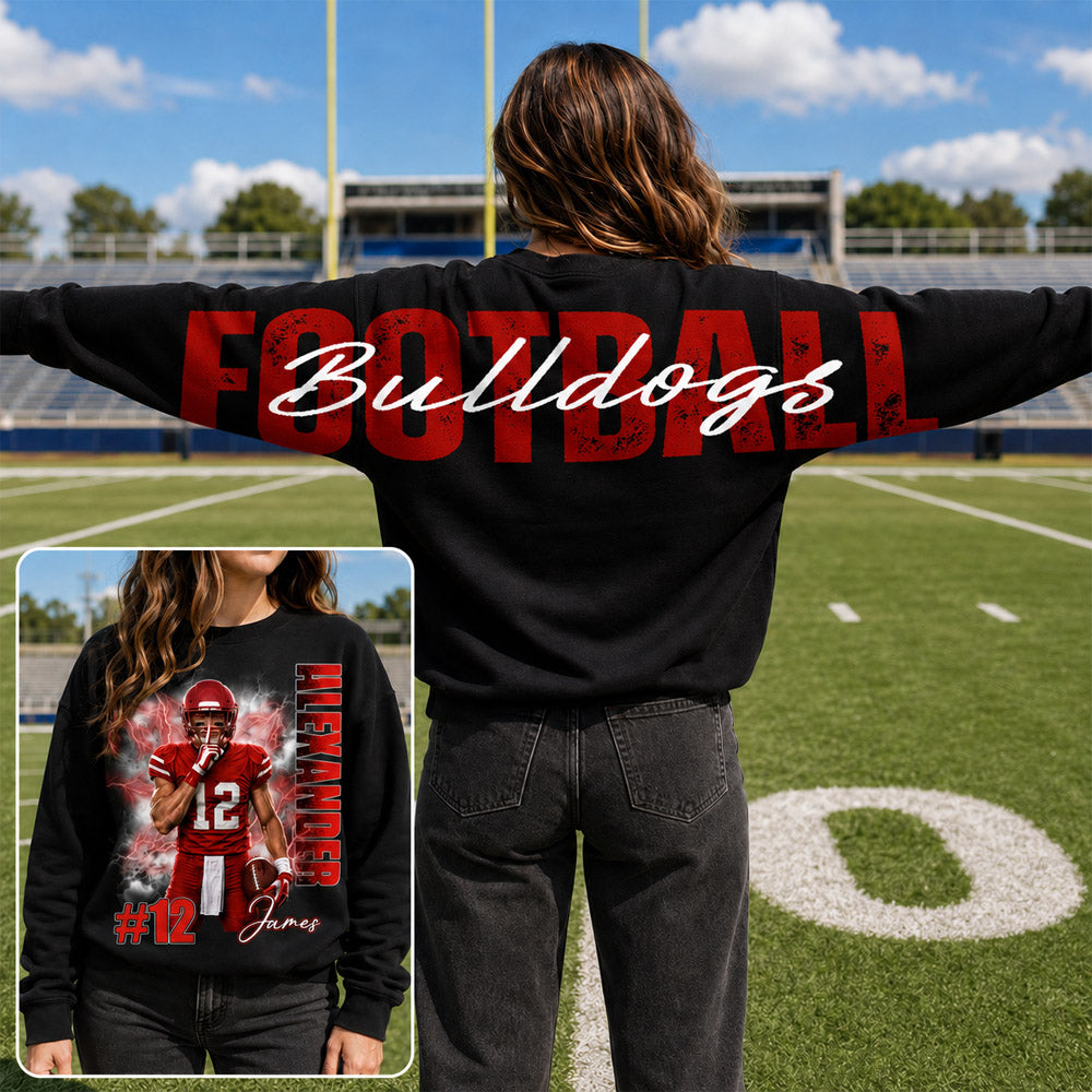 Custom Football Mom Sweatshirt With Picture And Number, Large Back Graphic Team Name L0411 Nh00