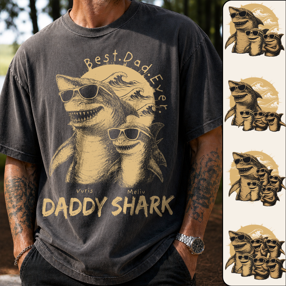 Best Daddy Ever, Personalized Daddy Shark T-Shirt, Father Day Funny Gifts for Dad, Papa A2110 T24