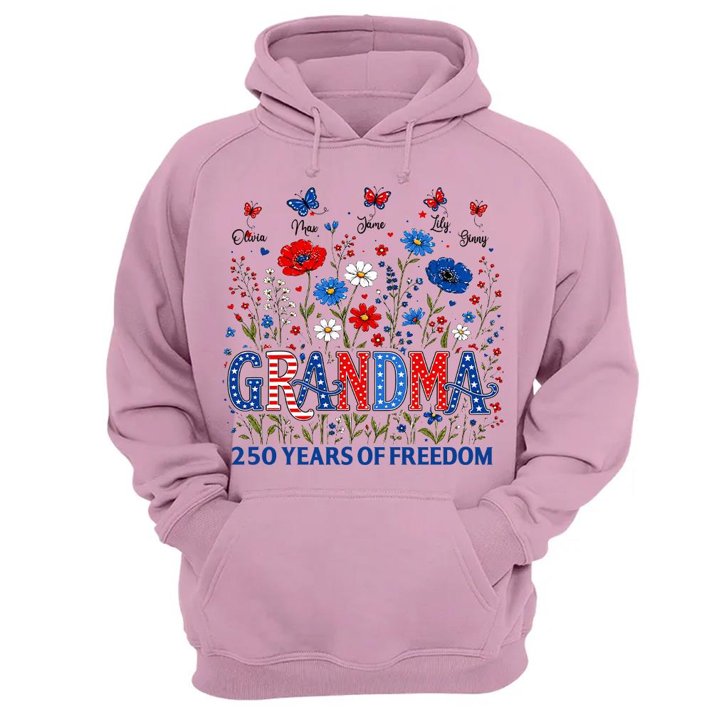 Personalized Grandma Shirt USA 250th Anniversary, Boho Floral Patriotic Tee, Custom Names Gift For Grandma Na02 Hv01