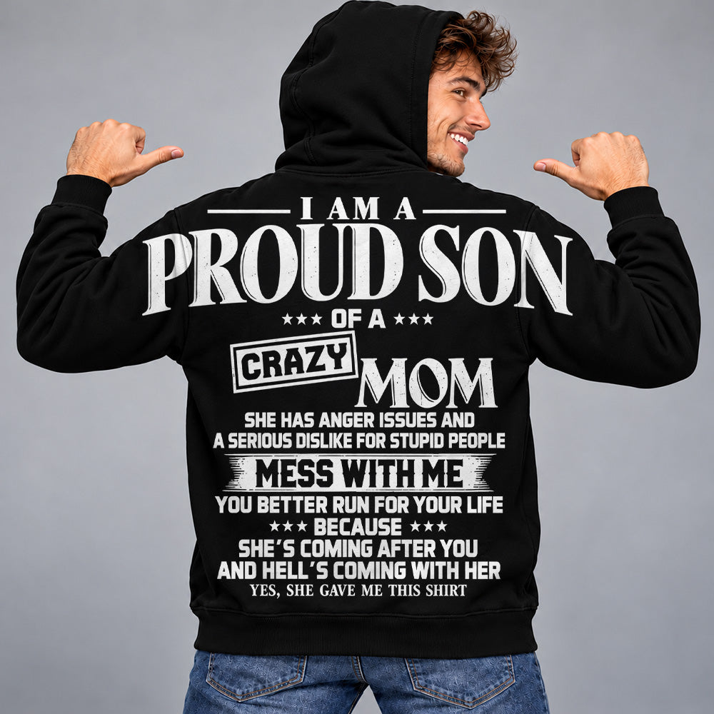 I Am A Proud Son Of A Crazy Mom Oversized Shoulder Print Shirt T24