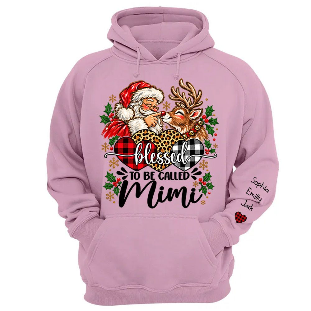 Custom Blessed To Be Called Mimi Christmas Sweatshirt with Grandkids Names on Sleeve, Personalized Mimi Claus Sweater, Cute Santa Reindeer Holiday Crewneck C2408 Li29 TL06
